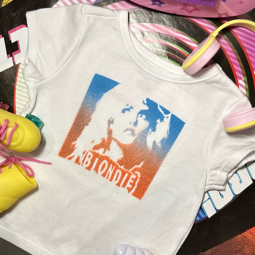 ⚡️Blondie 80s rockin’ hombre Baby T-Shirt w Blue & Orange Graffiti Graphic 3-6M